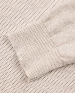 Cream beige basic pullover with half zipper