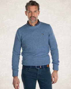 Crew neck plain knitted pullover - Cloudy Blue