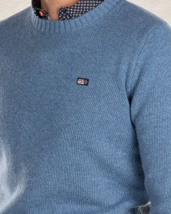 Crew neck plain knitted pullover - Cloudy Blue