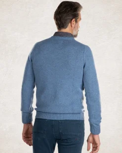 Crew neck plain knitted pullover - Cloudy Blue