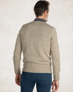 Crew neck plain knitted pullover - Sahara Sand