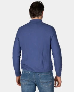 Dark blue basic pullover with half zipper