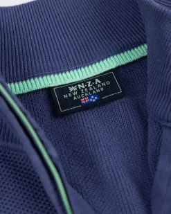 Dark blue basic pullover with half zipper