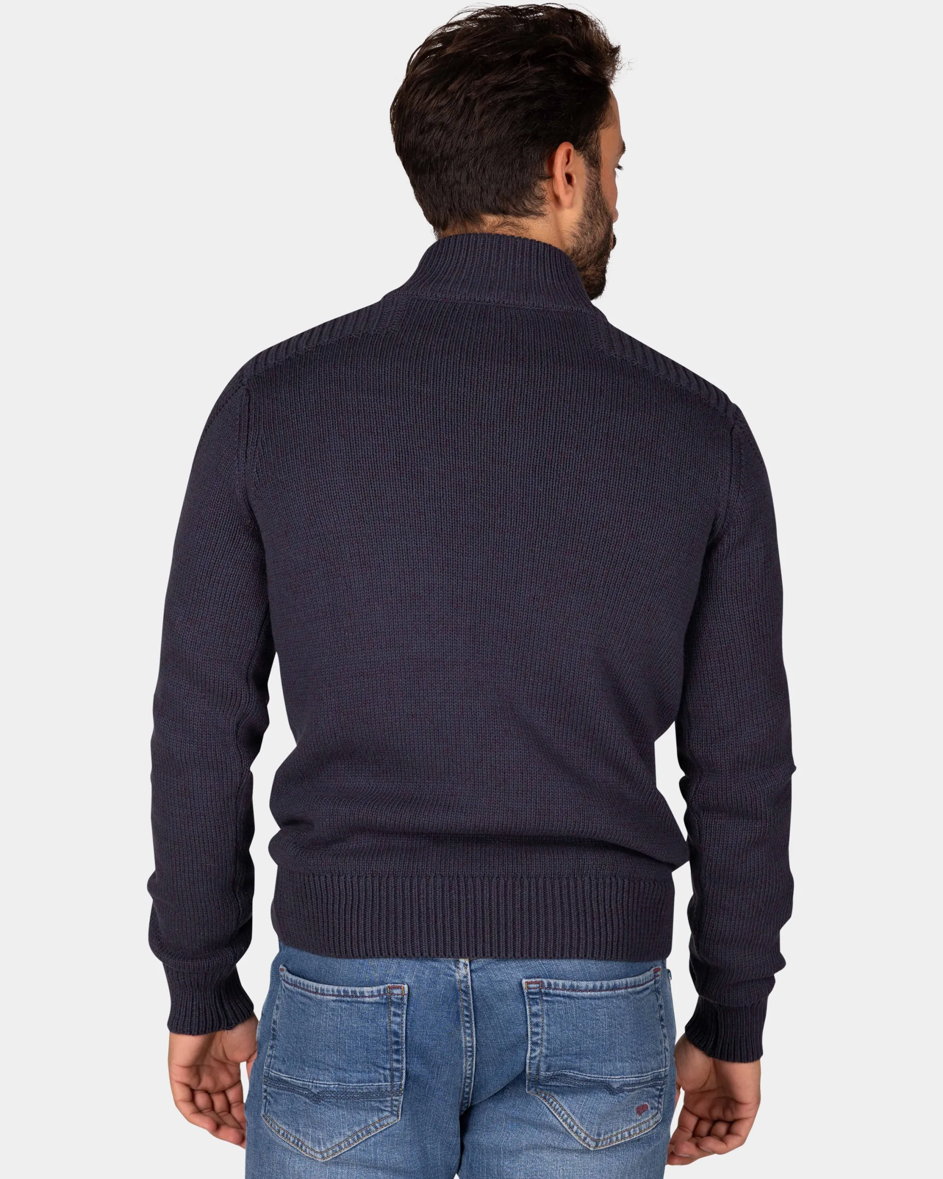 Dark blue knitted cotton sweater with buttons - Winter Navy