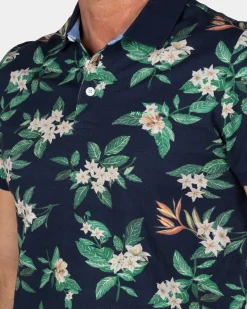 Dark blue polo with floral print