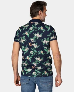 Dark blue polo with floral print