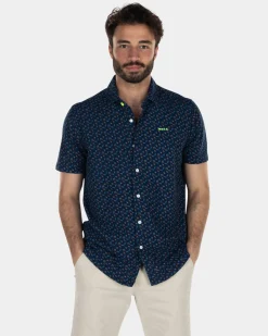 Dark blue printed shirt with short sleeves - High Summer Navy