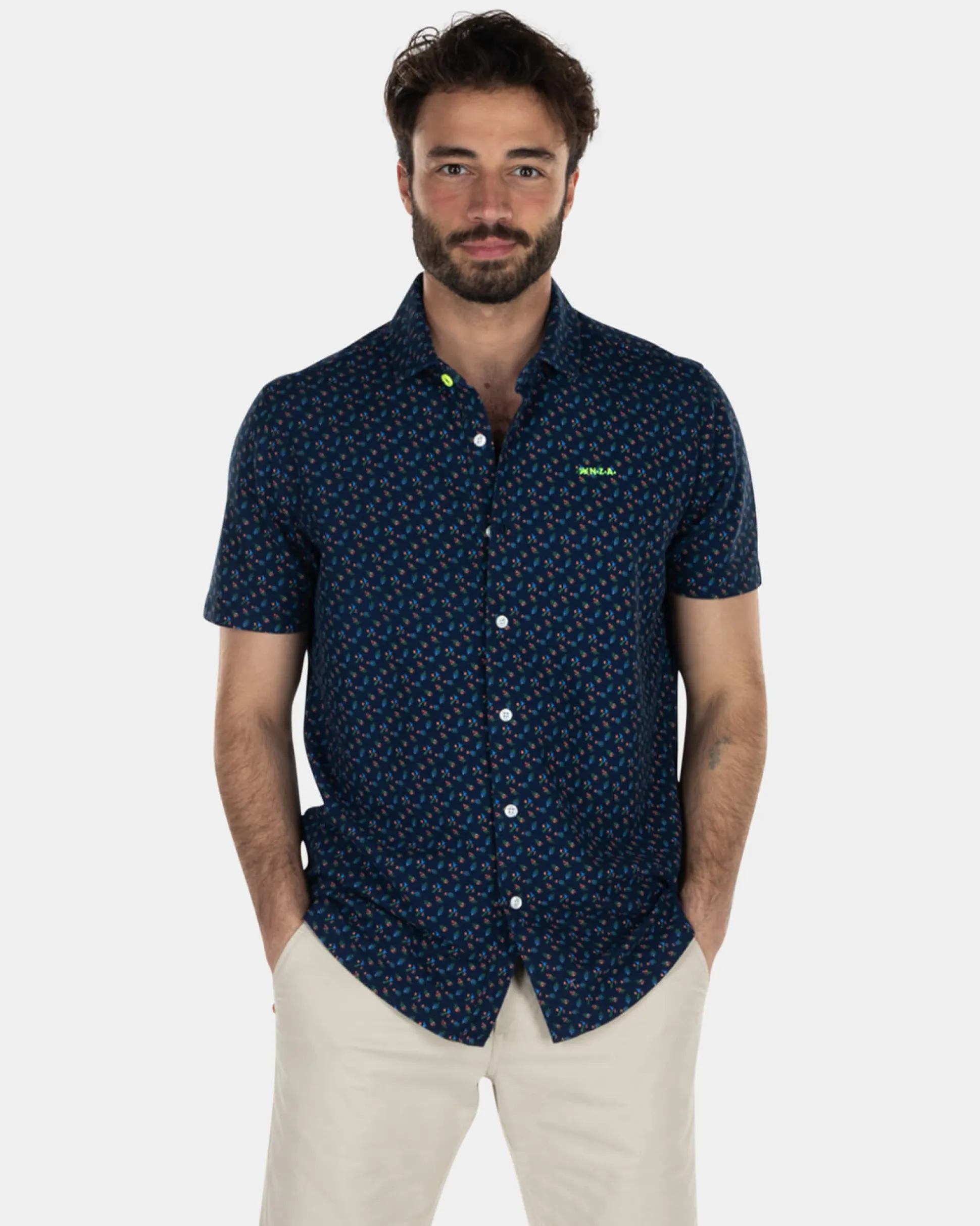 Dark blue printed shirt with short sleeves - High Summer Navy