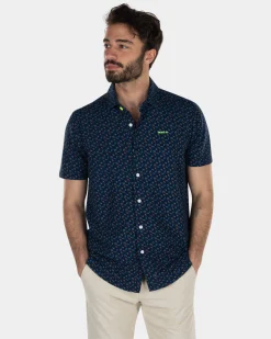 Dark blue printed shirt with short sleeves - High Summer Navy