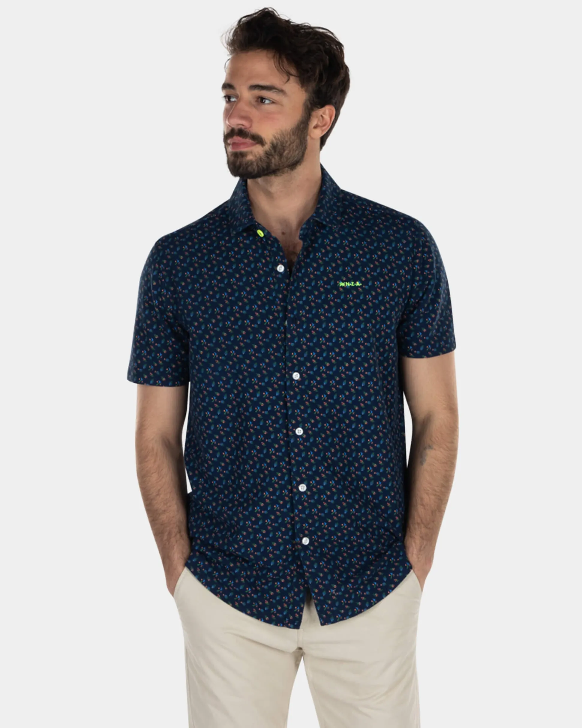 Dark blue printed shirt with short sleeves - High Summer Navy