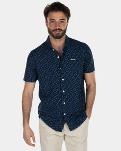 Dark blue printed shirt with short sleeves - High Summer Navy