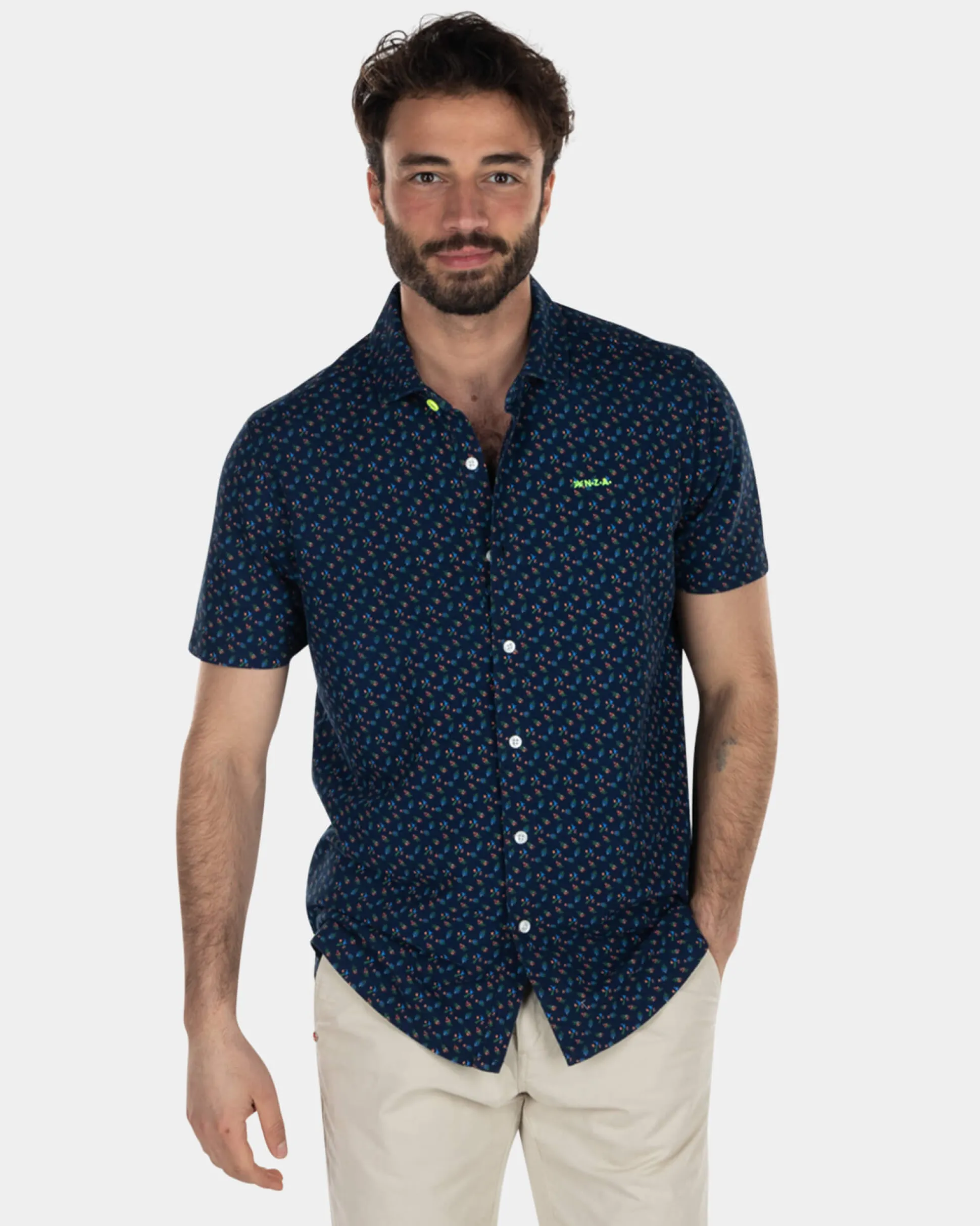 Dark blue printed shirt with short sleeves - High Summer Navy