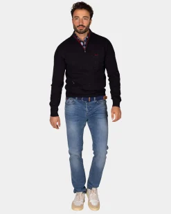 Dark blue pullover with half-zip - Winter Navy