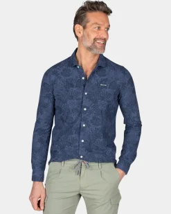 Dark blue shirt with flowers - Dusk Navy