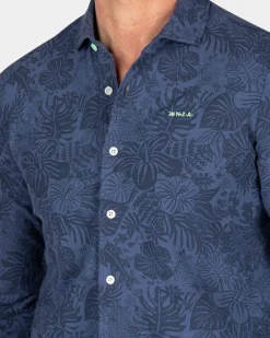 Dark blue shirt with flowers - Dusk Navy