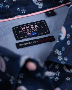Dark Blue Shirt with Print and Short Sleeves