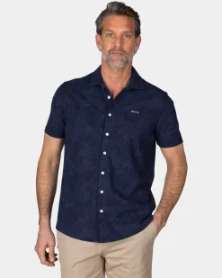 Dark Blue Shirt with Short Sleeves and Floral Print