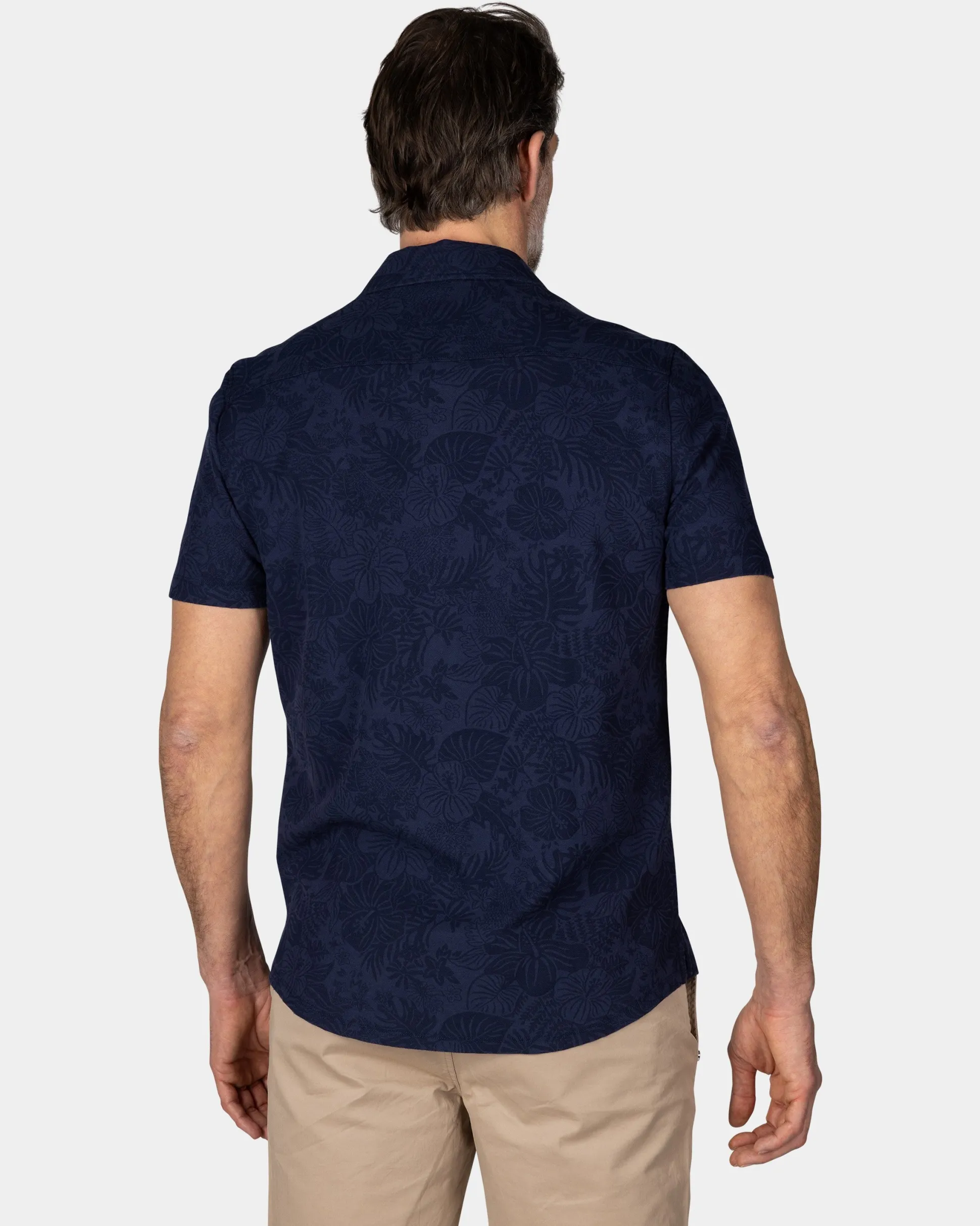 Dark Blue Shirt with Short Sleeves and Floral Print