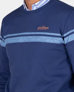 Dark blue sweater with light blue stripes