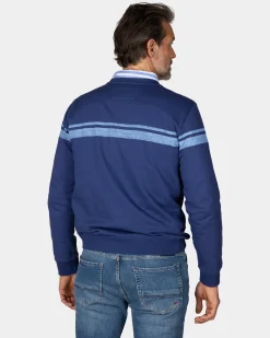 Dark blue sweater with light blue stripes