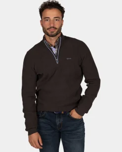 Dark brown chenille half-zip sweater - Dark Mocca