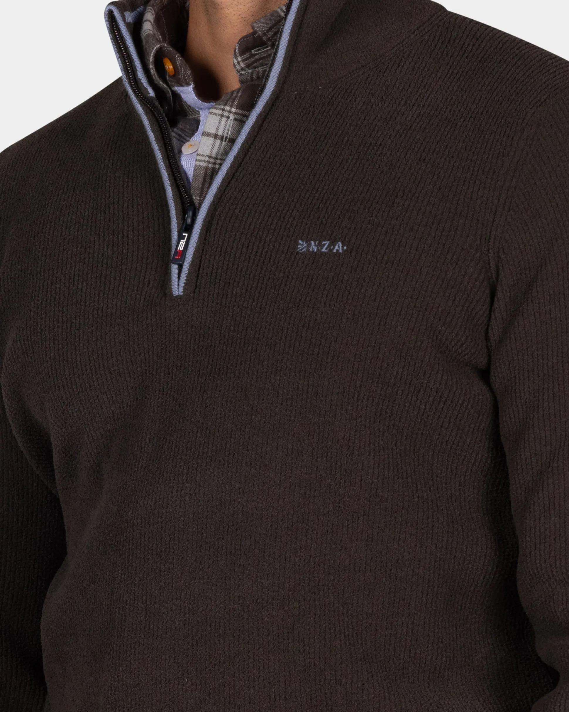 Dark brown chenille half-zip sweater - Dark Mocca