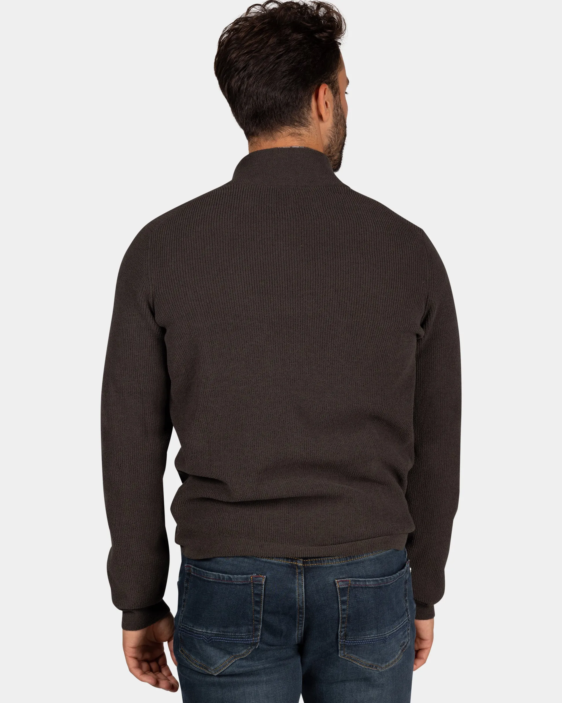 Dark brown chenille half-zip sweater - Dark Mocca