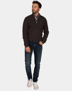 Dark brown chenille half-zip sweater - Dark Mocca