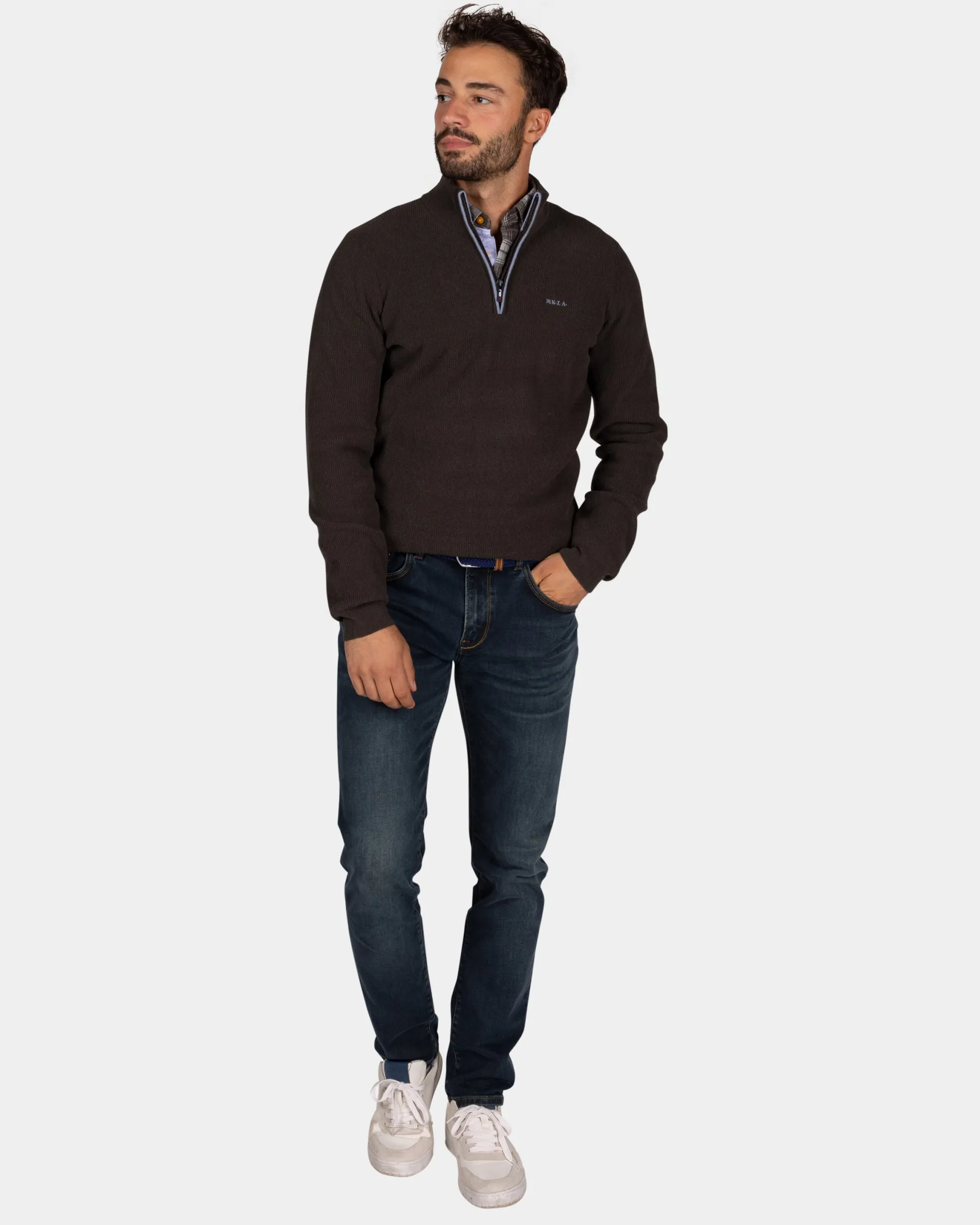 Dark brown chenille half-zip sweater - Dark Mocca
