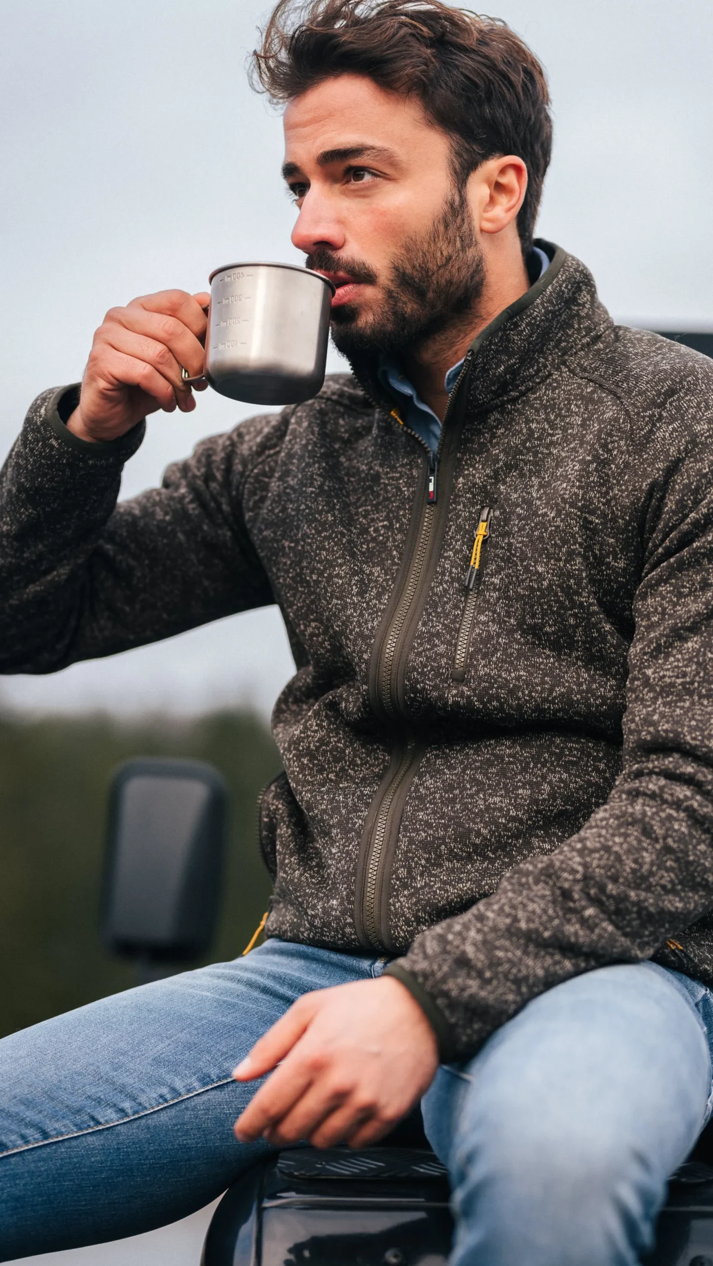 Dark brown fleece cardigan - Dark Mocca