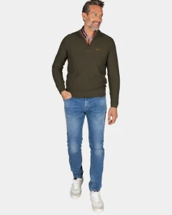 Dark green cotton half-zip sweater - Quartz Green