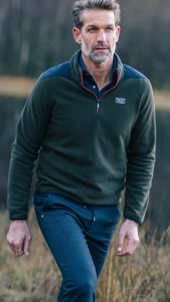Dark green fleece shirt with half-zip - Gravel Green