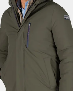 Dark green parka with standing collar - Gravel Green