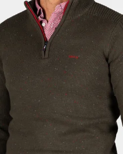 Dark green pullover with half-zip - Gravel Green