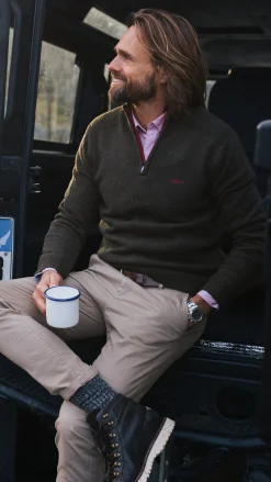 Dark green pullover with half-zip - Gravel Green