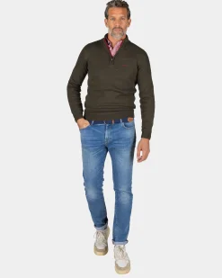 Dark green pullover with half-zip - Gravel Green