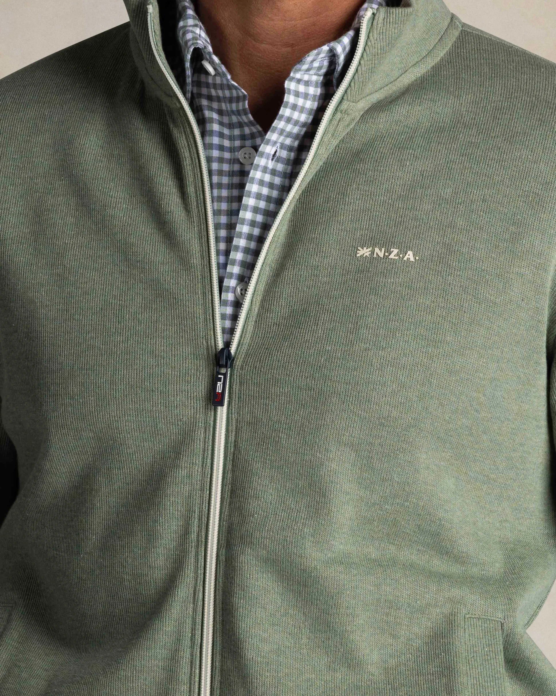 Ecru Cotton Full Zip Sweater