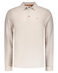 Ecru cotton long sleeve polo - Powder Sand