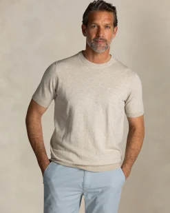 Ecru cotton short sleeve sweater