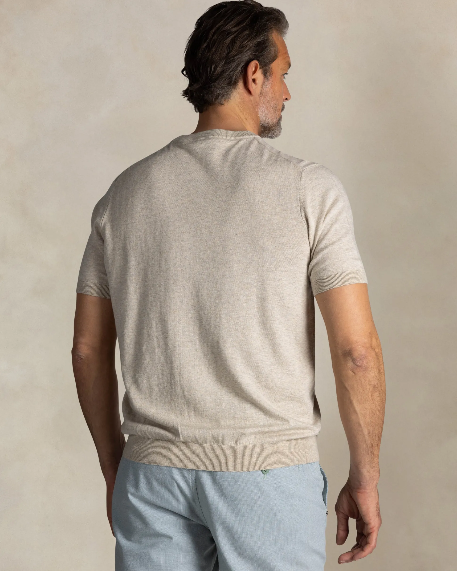 Ecru cotton short sleeve sweater