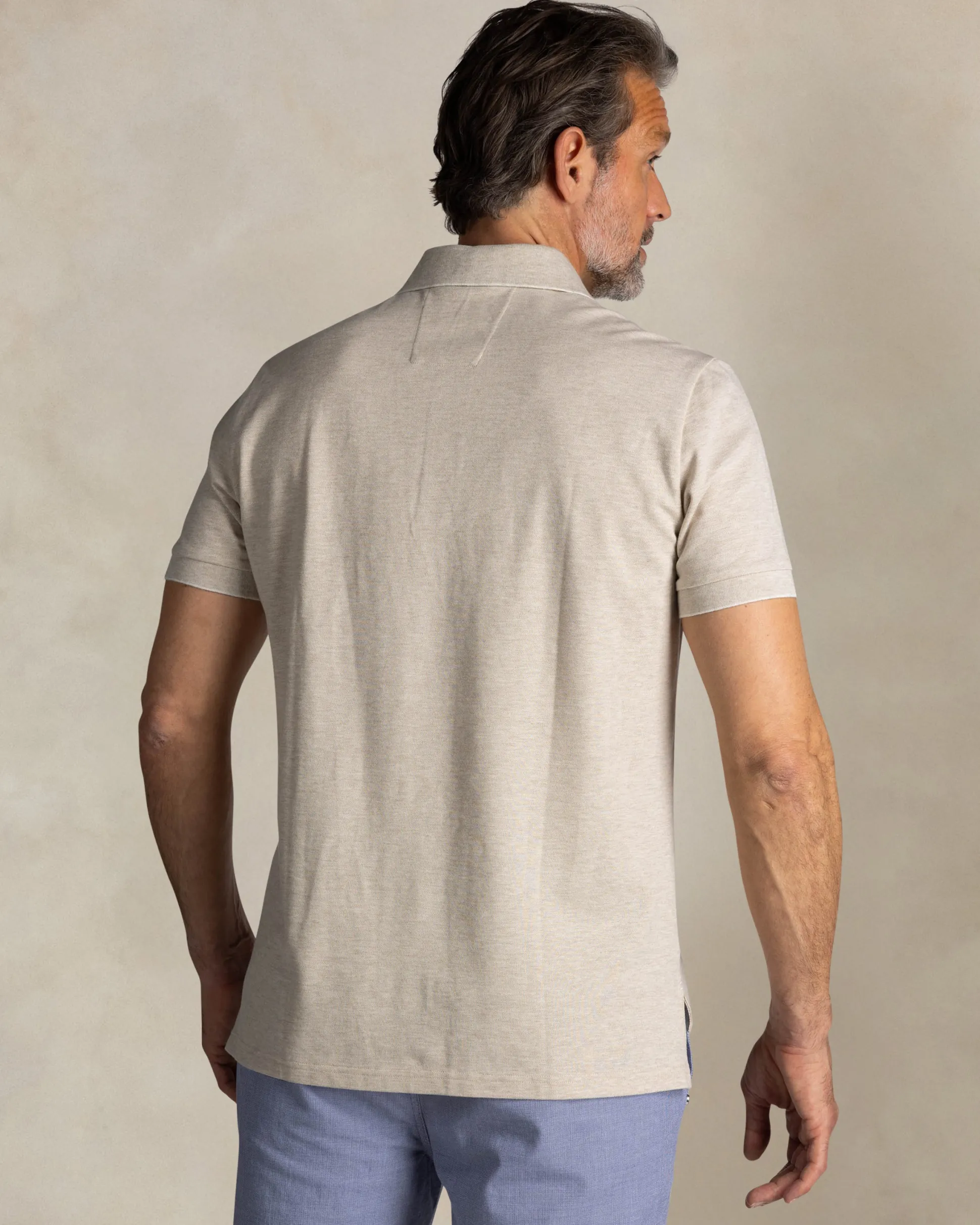 Ecru cotton stretch polo