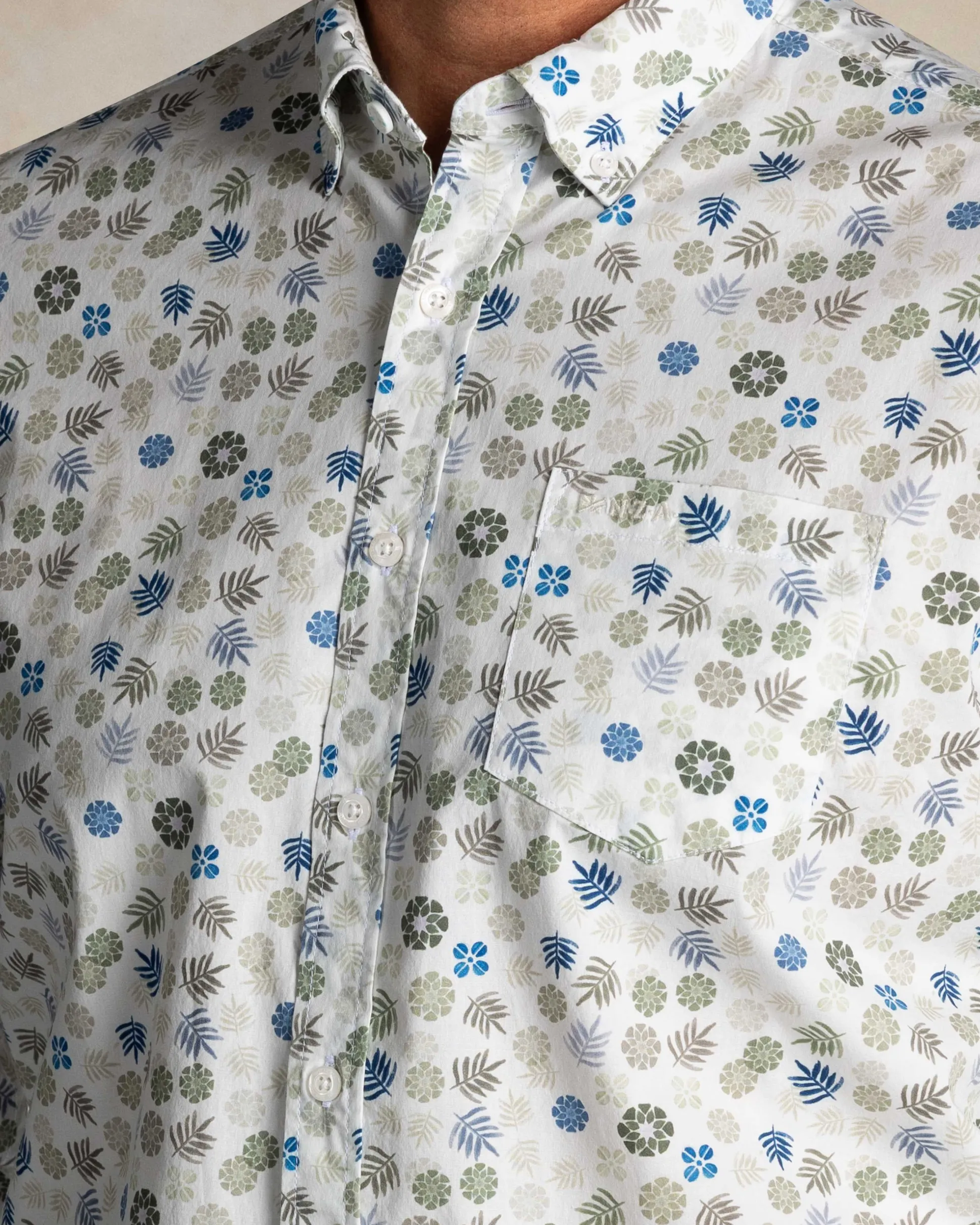 Ecru floral stretch shirt in cotton