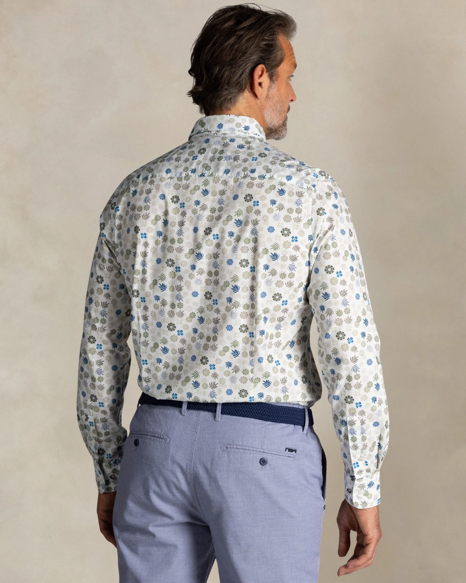 Ecru floral stretch shirt in cotton