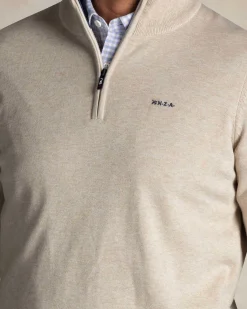 Ecru half zip cotton sweater