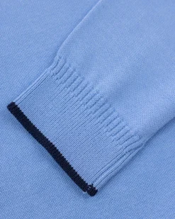 Fine-knit blue half-zip sweater - Frozen Blue