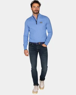 Fine-knit blue half-zip sweater - Frozen Blue