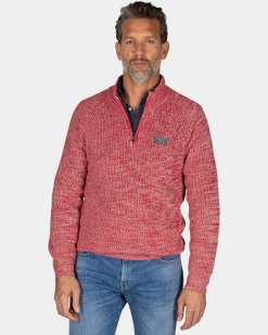 Gray cotton sweater with half-zip - Reef Red