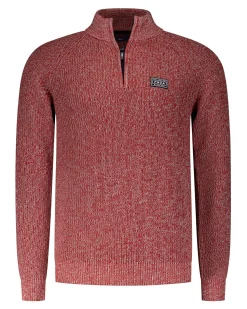 Gray cotton sweater with half-zip - Reef Red