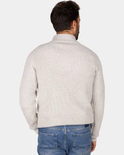 Gray cotton sweater with half-zip - Grey Melange