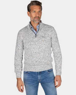 Gray knitted half-zip sweater - Powder Sand